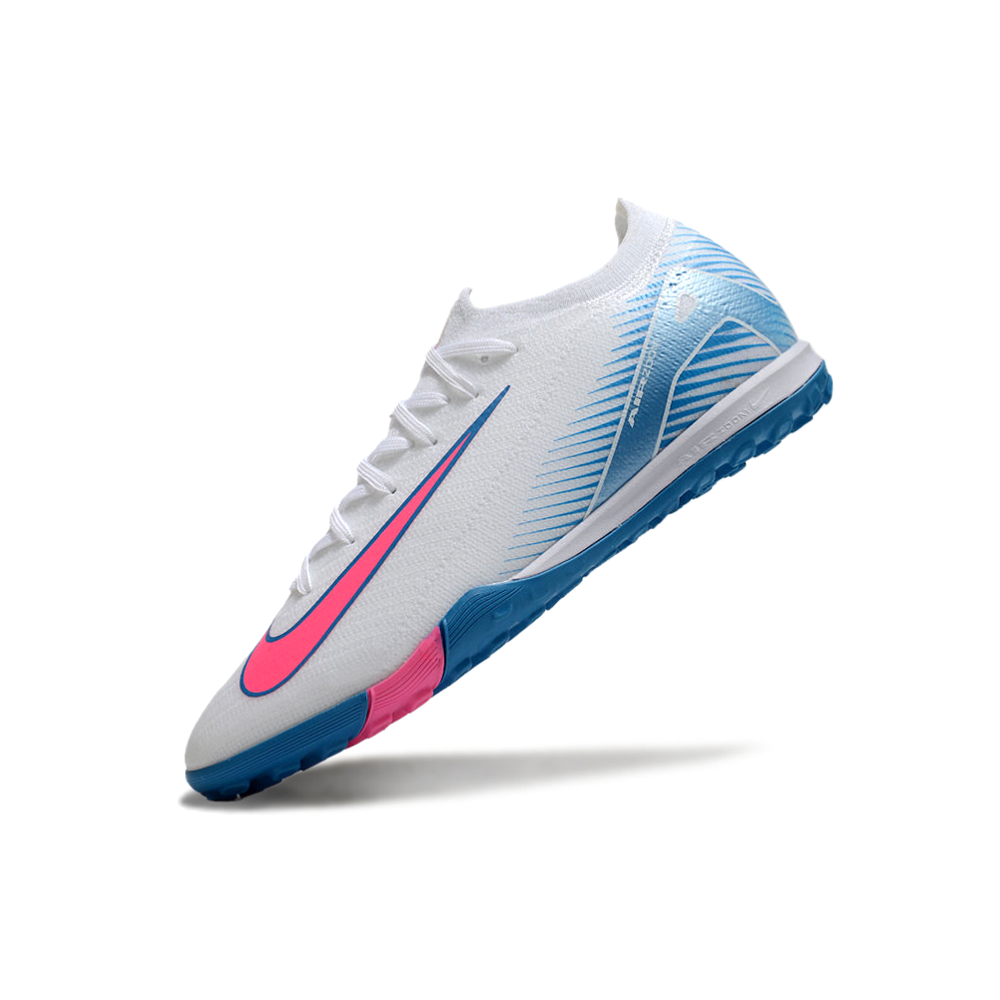 Chuteira Society Nike Air Zoom Mercurial Vapor 16 Elite TF Branca, Azul e Rosa