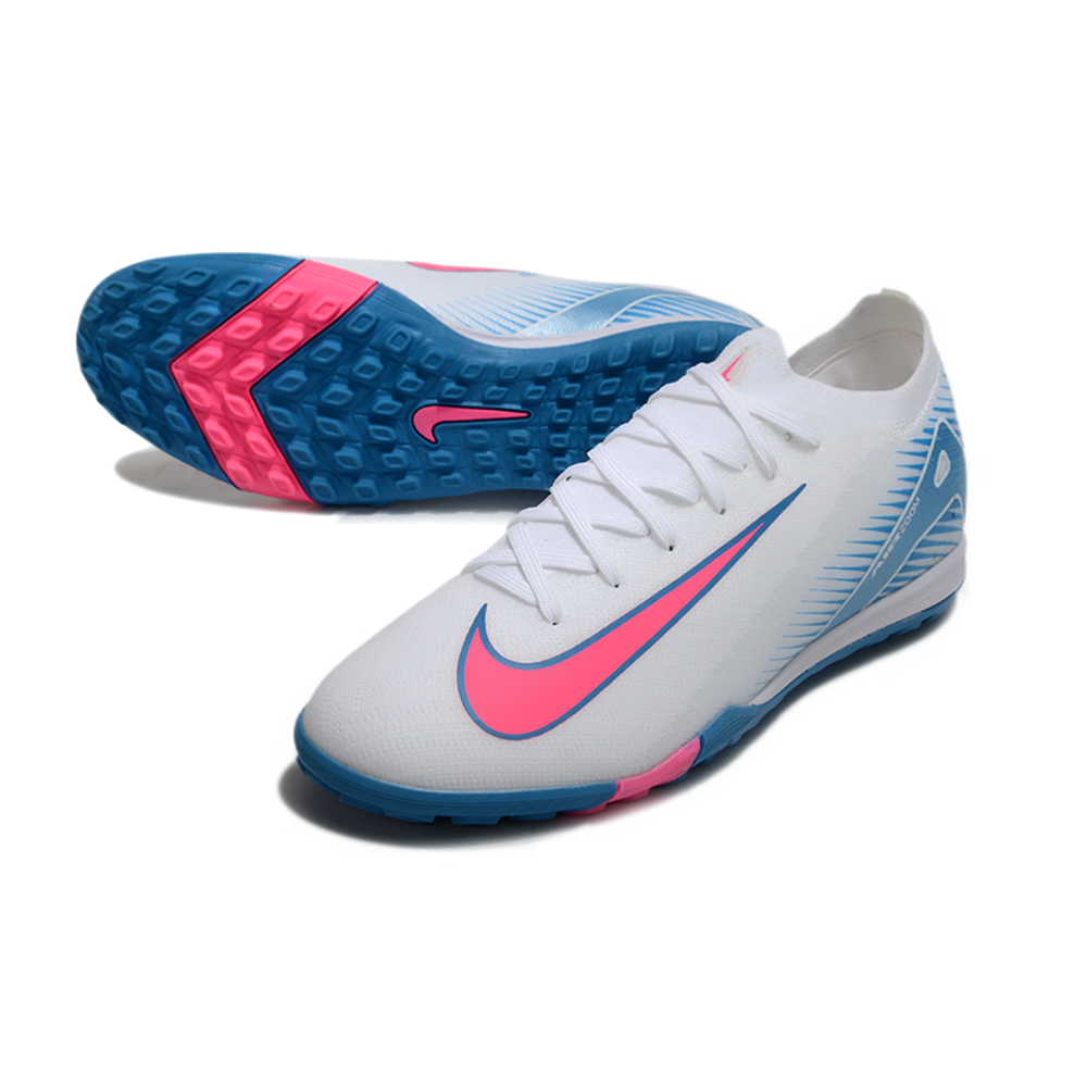 Chuteira Society Nike Air Zoom Mercurial Vapor 16 Elite TF Branca, Azul e Rosa