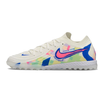 Chuteira Society Nike Phantom GX 2 Elite TF Branca, Azul e Rosa
