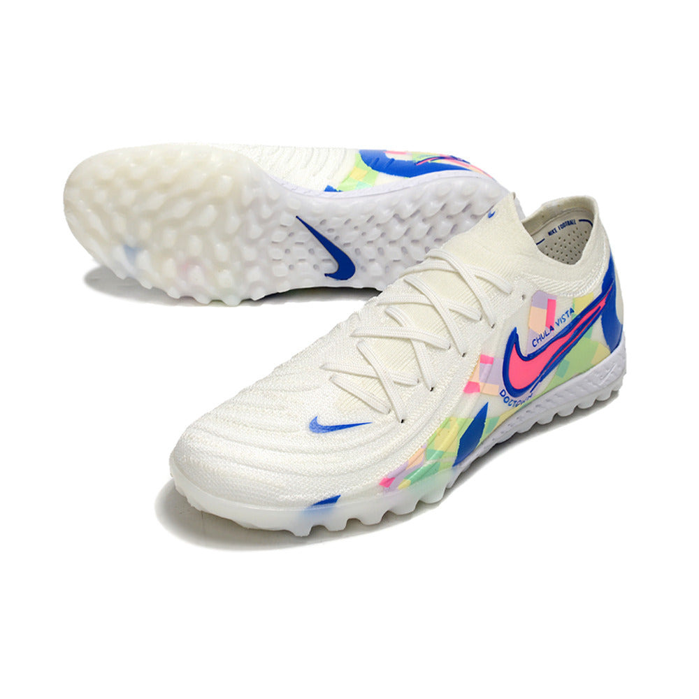 Chuteira Society Nike Phantom GX 2 Elite TF Branca, Azul e Rosa