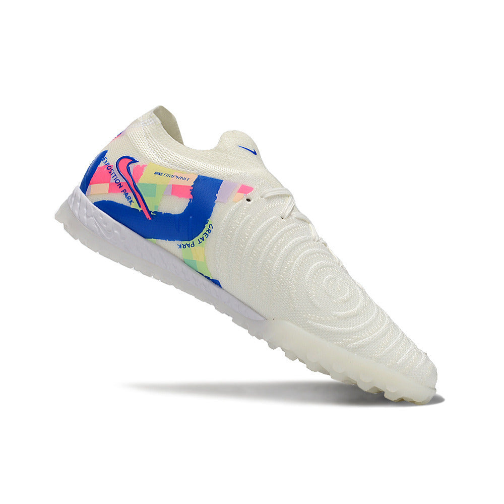 Chuteira Society Nike Phantom GX 2 Elite TF Branca, Azul e Rosa