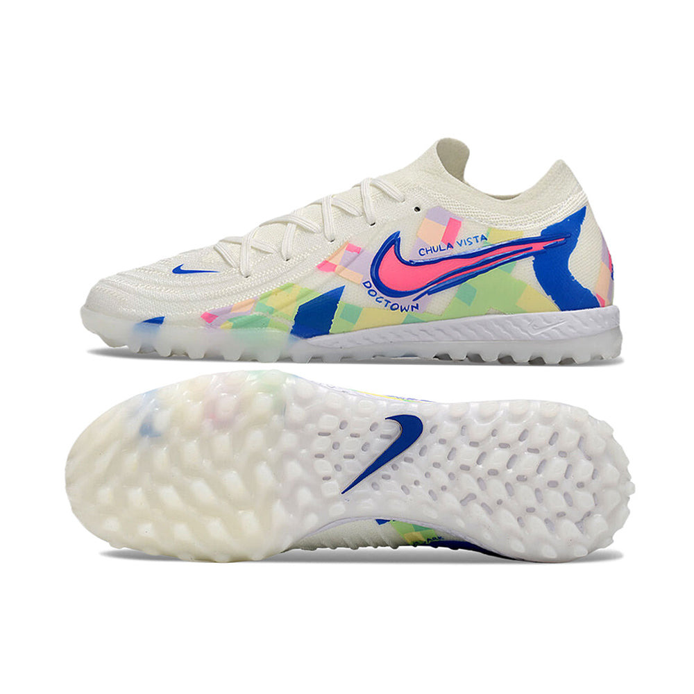 Chuteira Society Nike Phantom GX 2 Elite TF Branca, Azul e Rosa