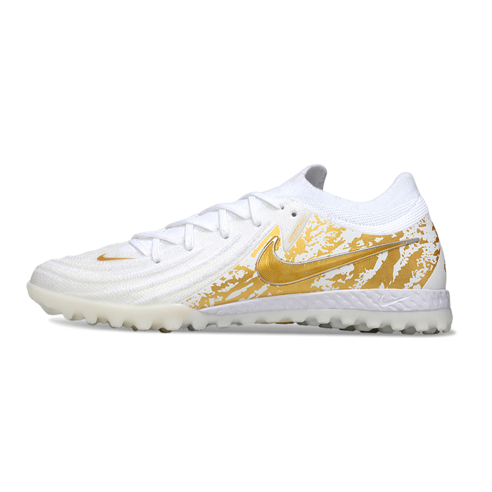 Chuteira Society Nike Phantom GX 2 Elite TF Branco e Dourado