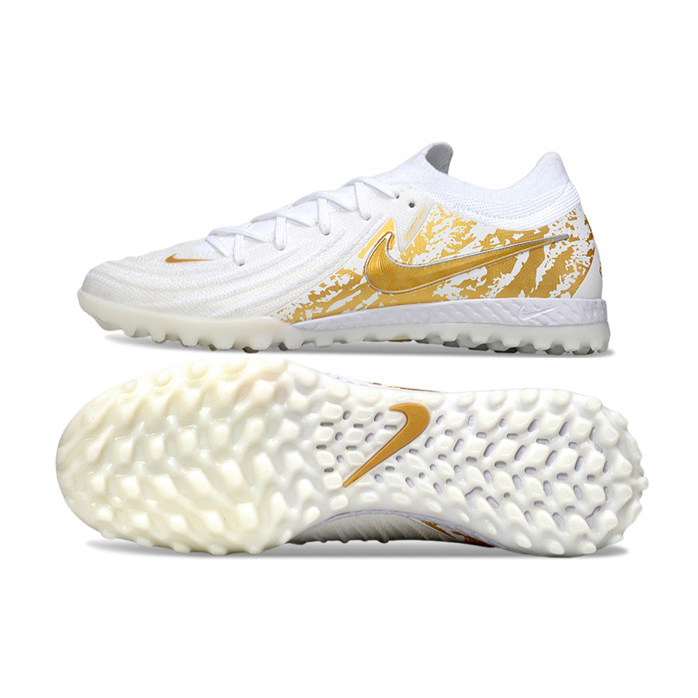 Chuteira Society Nike Phantom GX 2 Elite TF Branco e Dourado