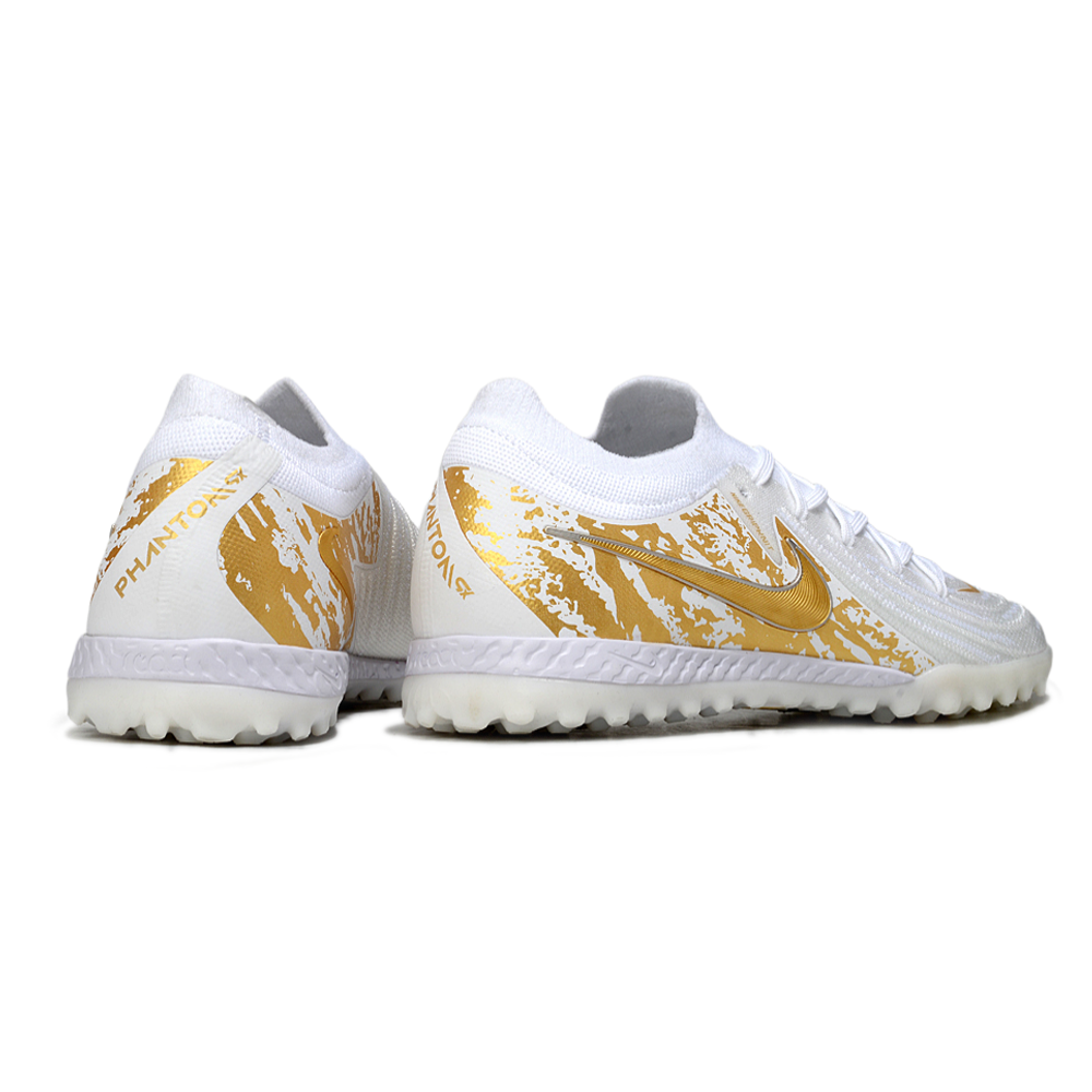 Chuteira Society Nike Phantom GX 2 Elite TF Branco e Dourado