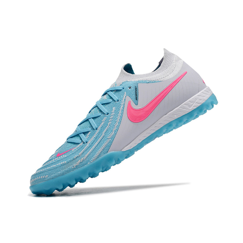 Chuteira Society Nike Phantom GX 2 Elite TF Cinza, Azul e Rosa