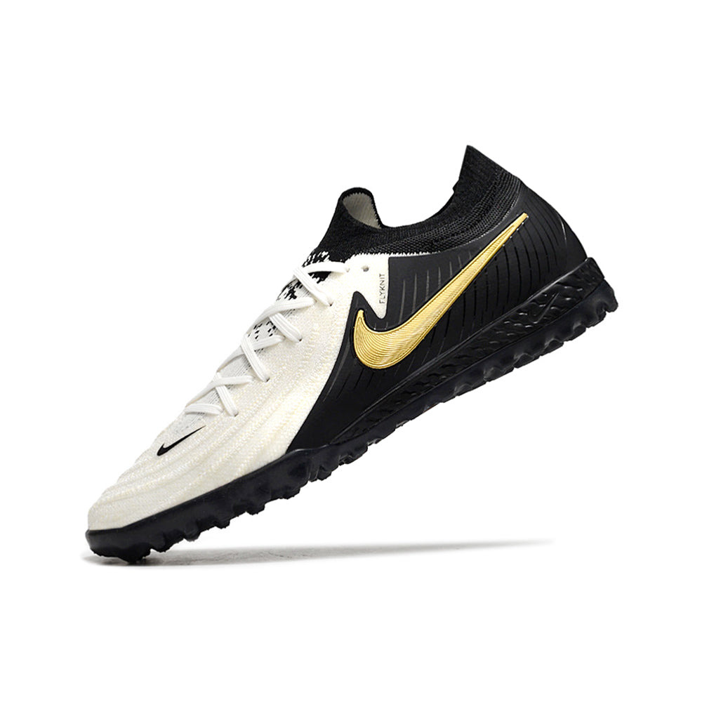Chuteira Society Nike Phantom GX 2 Elite TF Preta, Branca e Dourada 