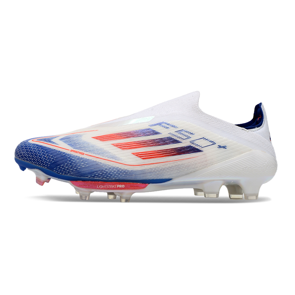 Chuteira Campo Adidas F50+ LL FG Branca, Azul e Laranja 