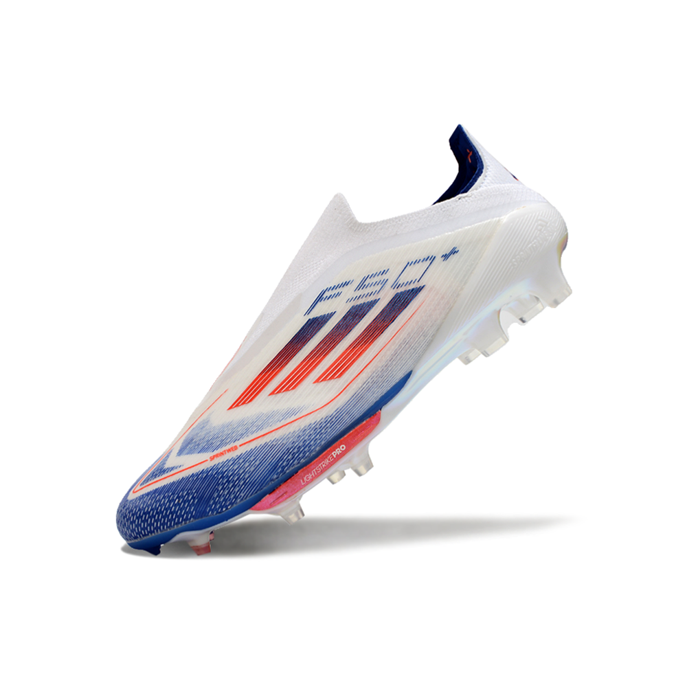 Chuteira Campo Adidas F50+ LL FG Branca, Azul e Laranja 