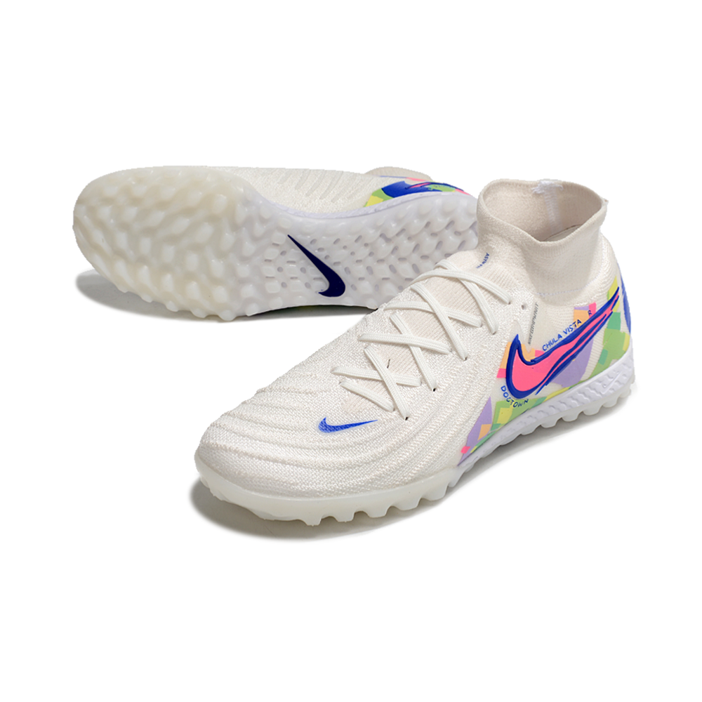 Chuteira Society Nike Phantom Luna 2 Elite TF Branca, Azul e Rosa