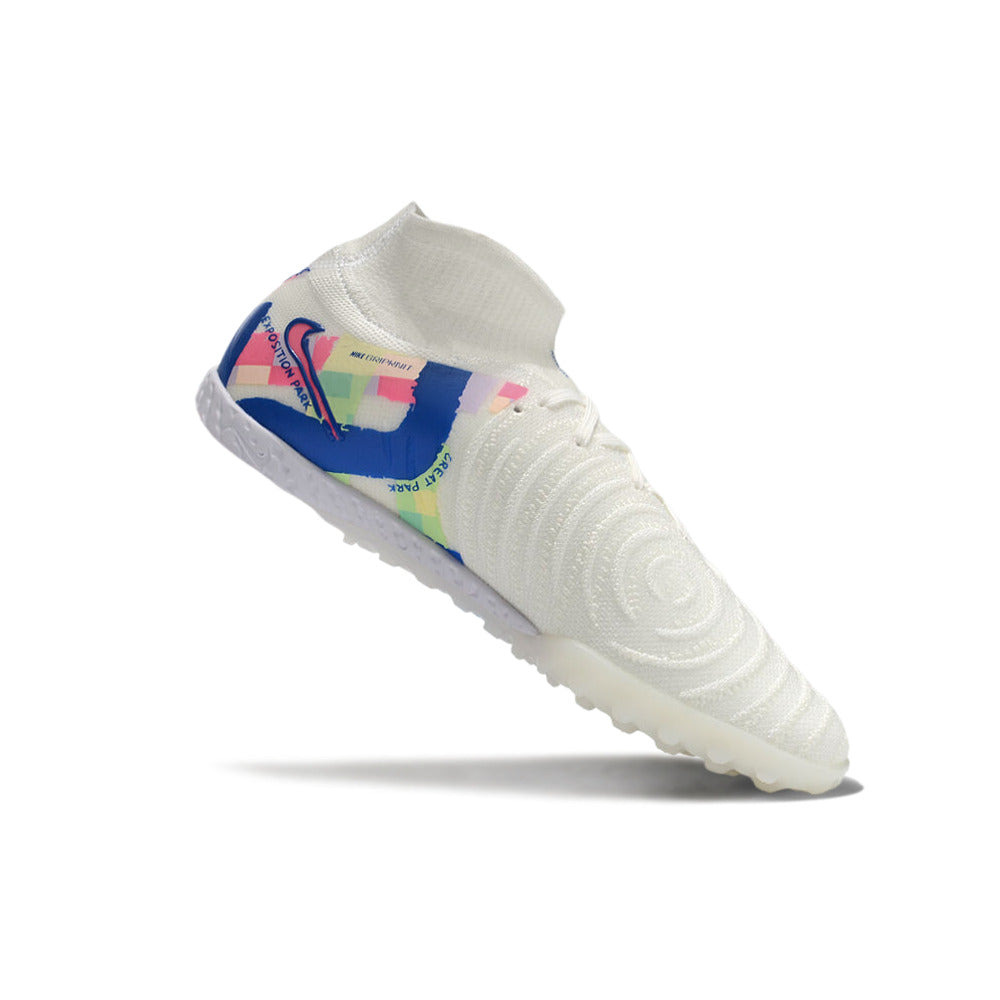 Chuteira Society Nike Phantom Luna 2 Elite TF Branca, Azul e Rosa