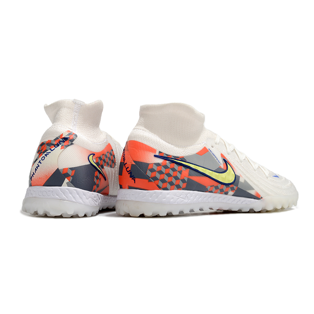 Chuteira Society Nike Phantom Luna 2 Elite TF Branca, Cinza e Vermelho 