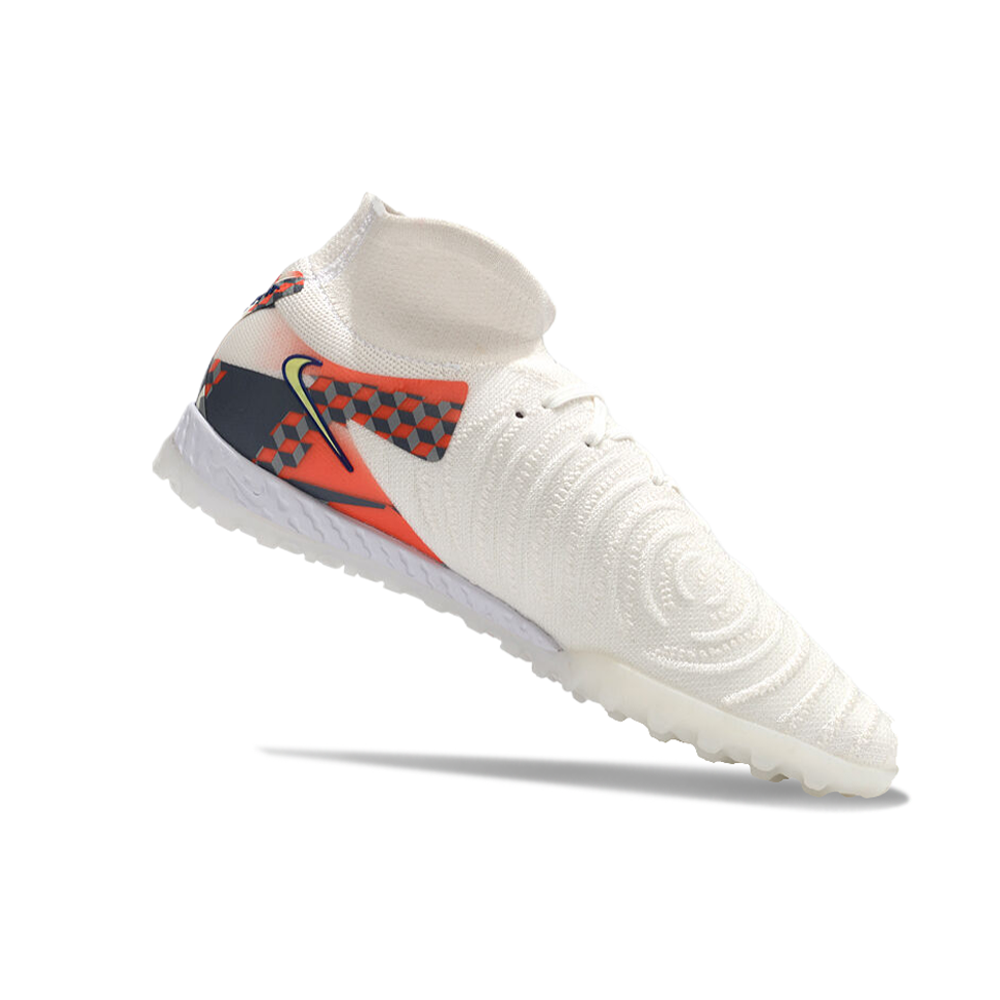 Chuteira Society Nike Phantom Luna 2 Elite TF Branca, Cinza e Vermelho 