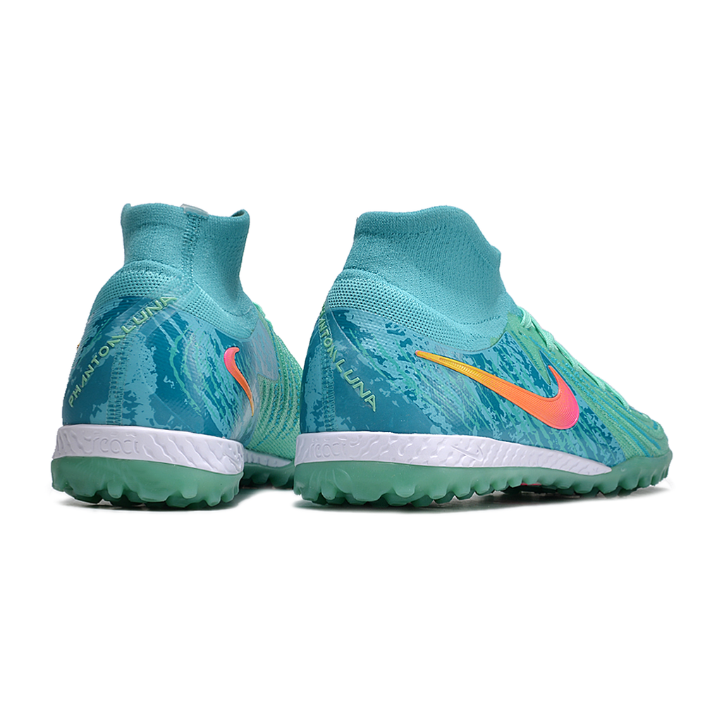 Chuteira Society Nike Phantom Luna Elite TF Azul e Verde 