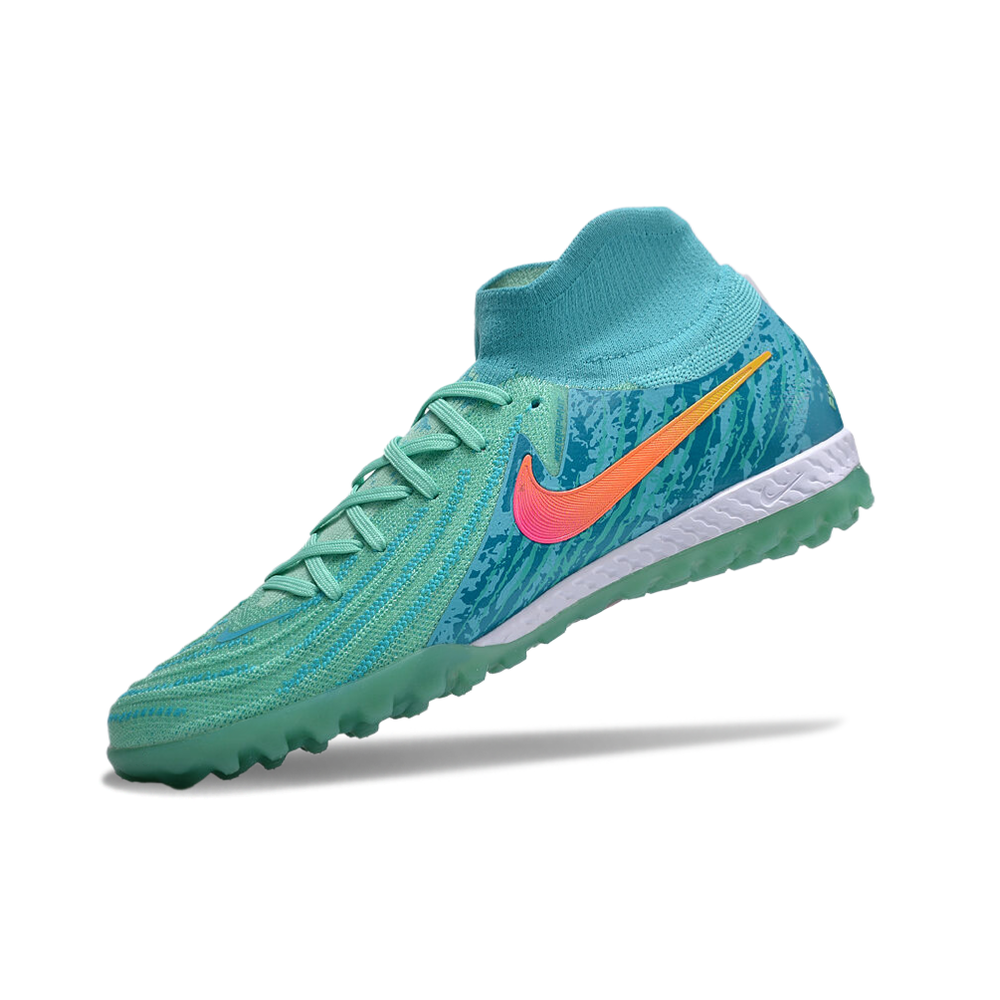 Chuteira Society Nike Phantom Luna Elite TF Azul e Verde 