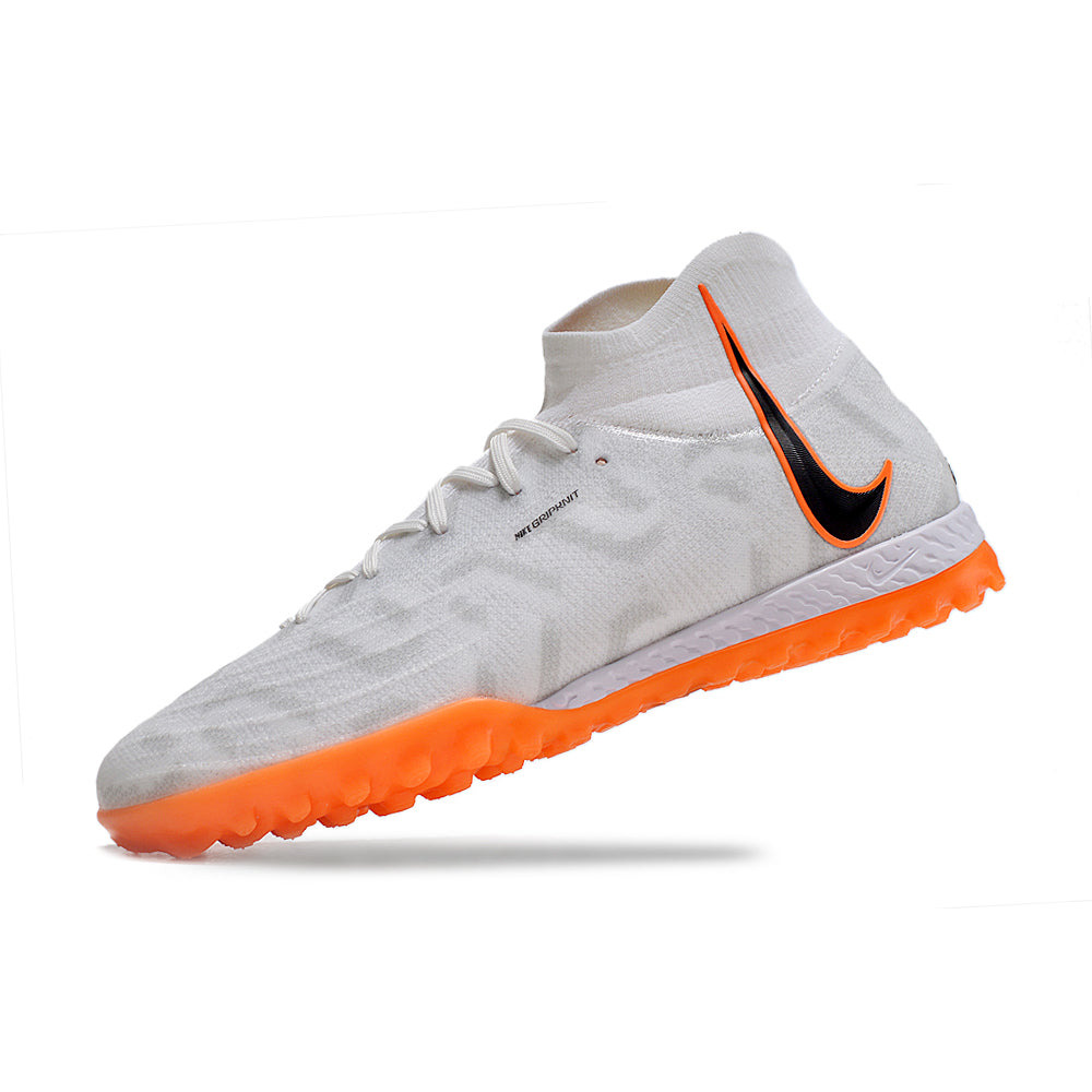 Chuteira Society Nike Phantom Luna Elite TF Branca e Laranja 