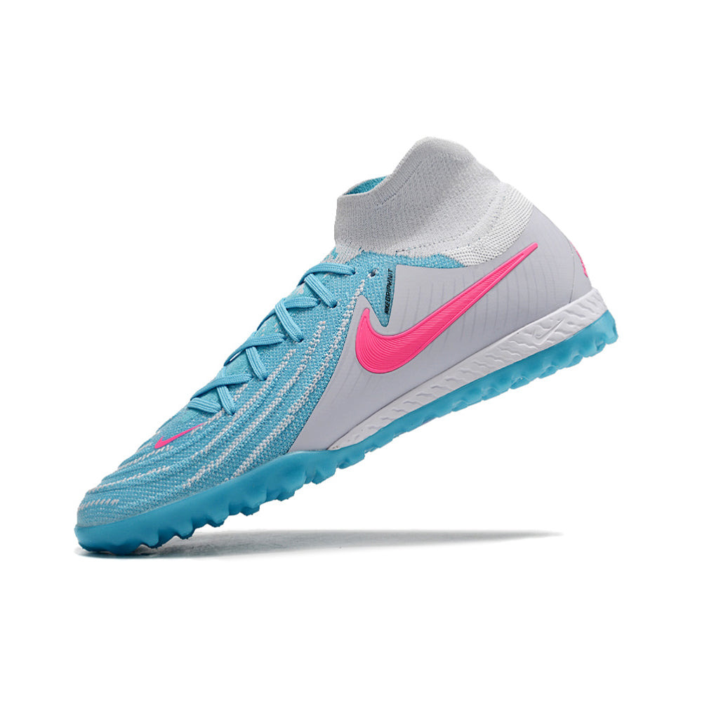 Chuteira Society Nike Phantom Luna Elite TF Cinza, Azul e Rosa