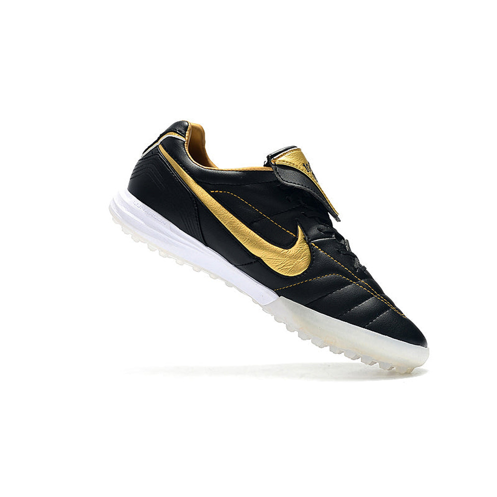 Chuteira Society Nike Retrô Tiempo Legend 7 Elite TF Preto e Dourado R10