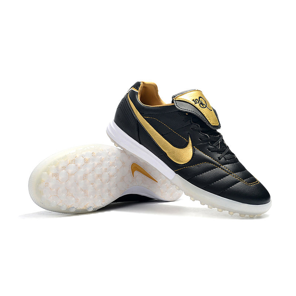 Chuteira Society Nike Retrô Tiempo Legend 7 Elite TF Preto e Dourado R10