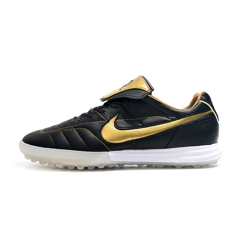 Chuteira Society Nike Retrô Tiempo Legend 7 Elite TF Preto e Dourado R10