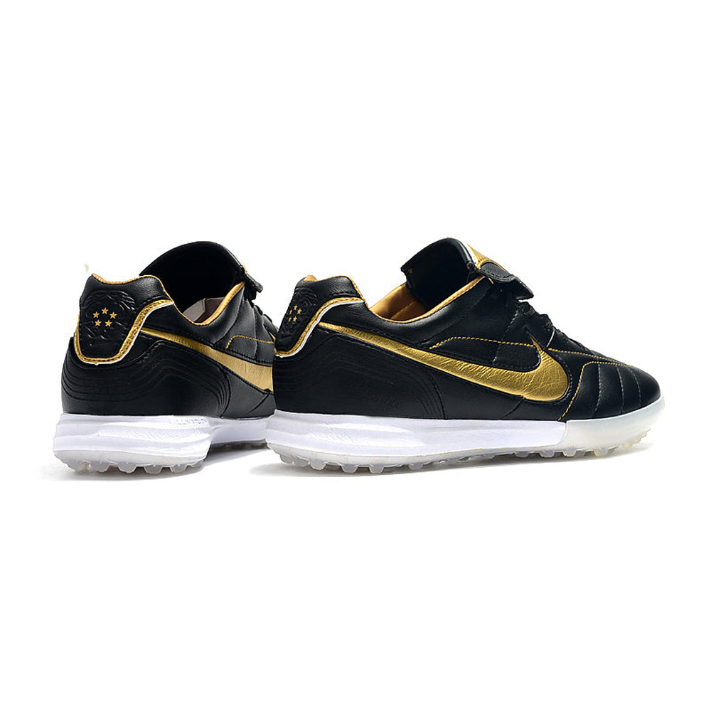 Chuteira Society Nike Retrô Tiempo Legend 7 Elite TF Preto e Dourado R10