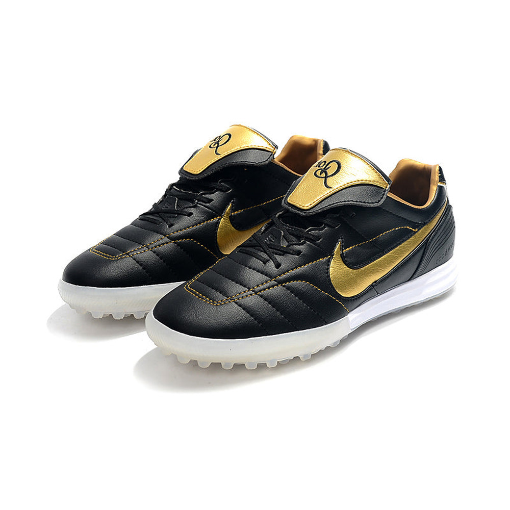 Chuteira Society Nike Retrô Tiempo Legend 7 Elite TF Preto e Dourado R10