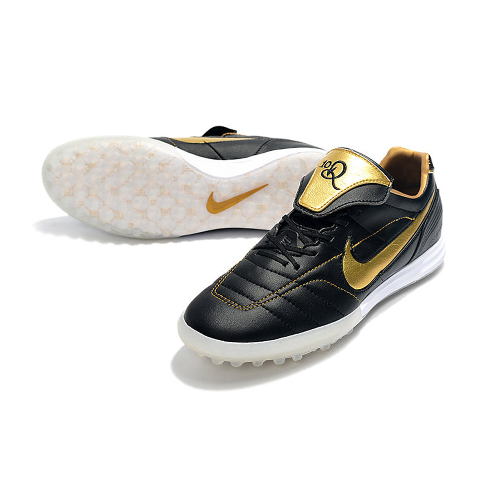 Chuteira Society Nike Retrô Tiempo Legend 7 Elite TF Preto e Dourado R10