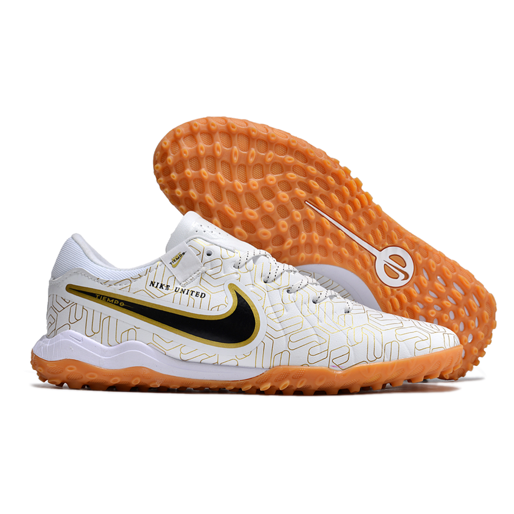 Chuteira Society Nike Tiempo Legend 10 Pro TF Branca e Dourada 