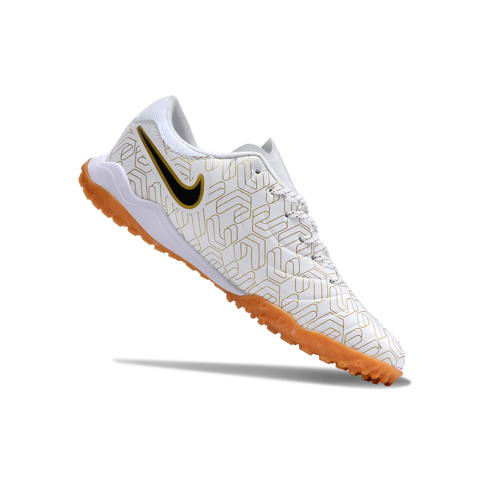 Chuteira Society Nike Tiempo Legend 10 Pro TF Branca e Dourada 