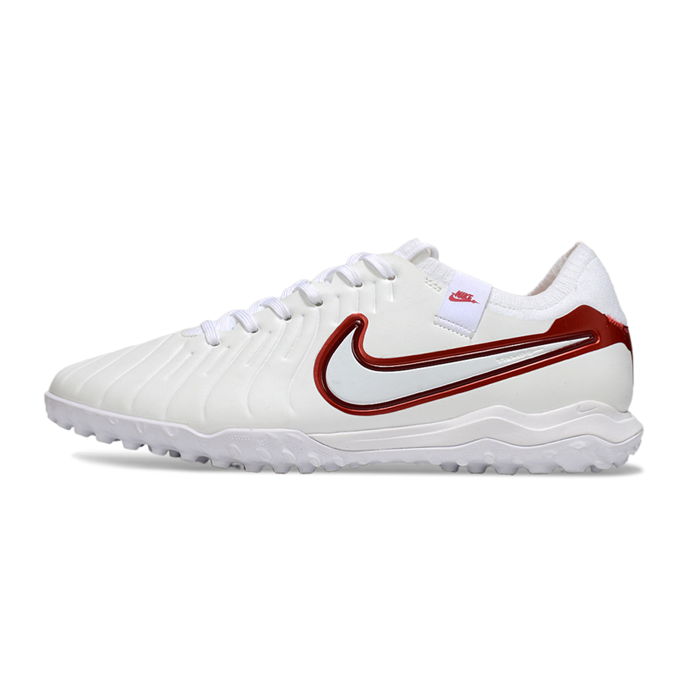 Chuteira Society Nike Tiempo Legend 10 Pro TF Branca e Vermelha