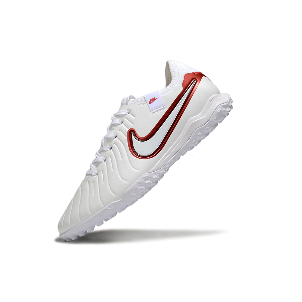 Chuteira Society Nike Tiempo Legend 10 Pro TF Branca e Vermelha