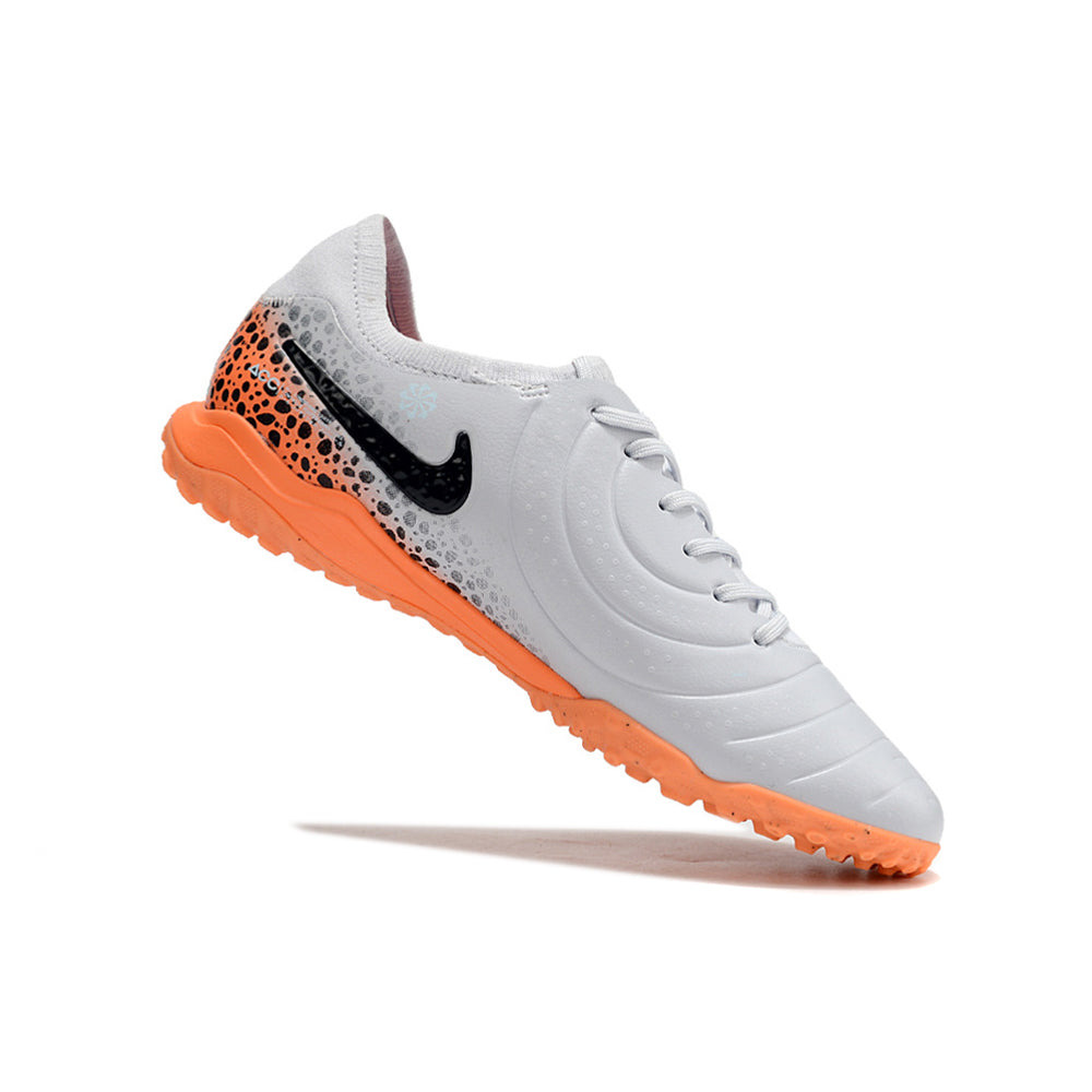 Chuteira Society Nike Tiempo Legend 10 Pro TF Branca, Preta e Laranja 