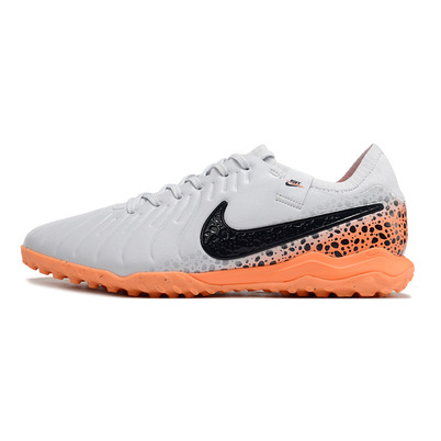 Chuteira Society Nike Tiempo Legend 10 Pro TF Branca, Preta e Laranja 