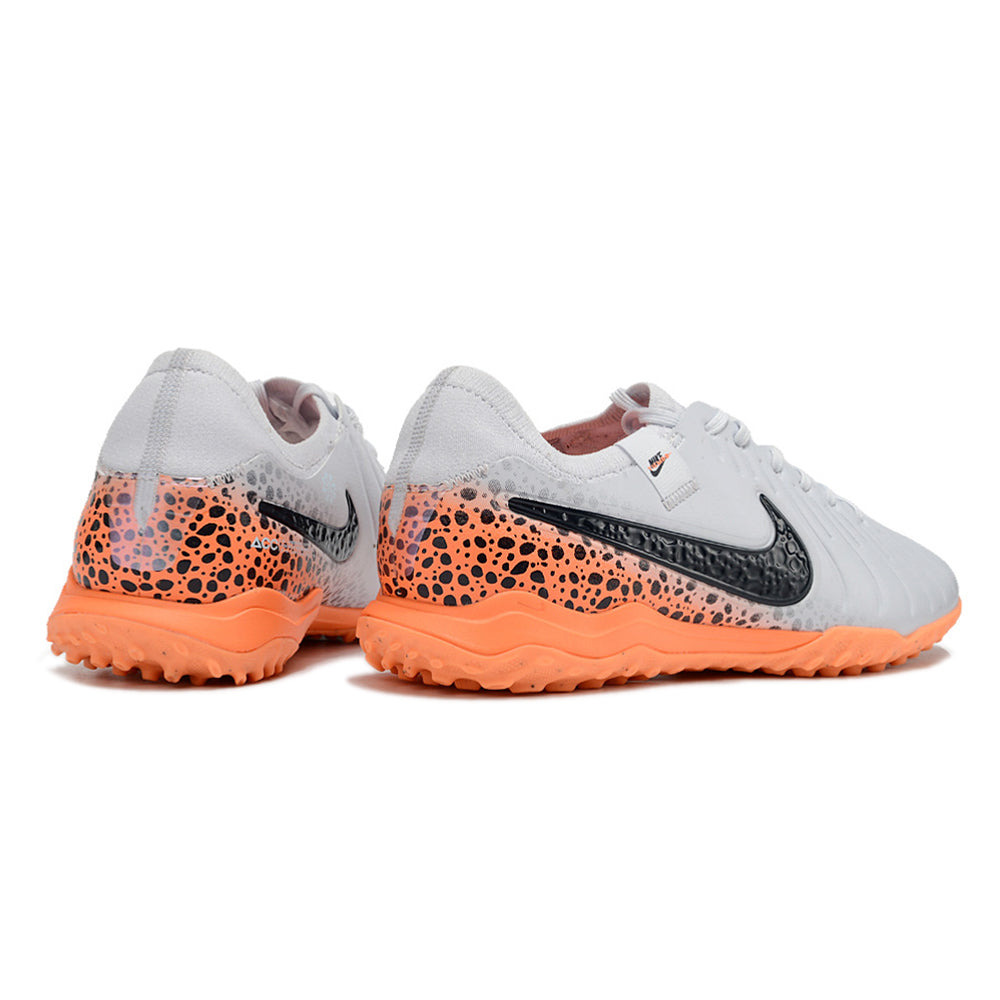 Chuteira Society Nike Tiempo Legend 10 Pro TF Branca, Preta e Laranja 