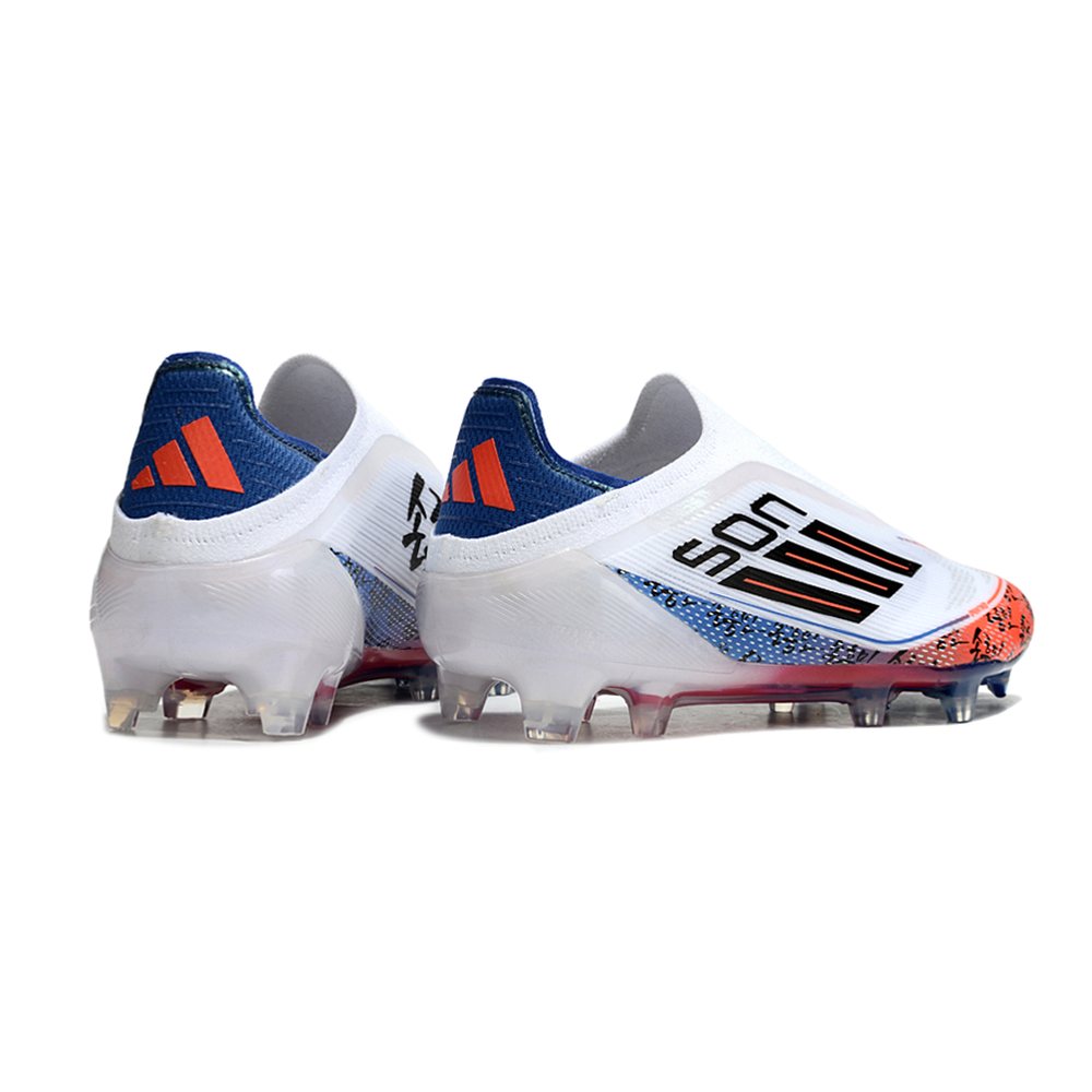 Chuteira Campo Adidas F50+ LL FG Branca, Laranja e Azul