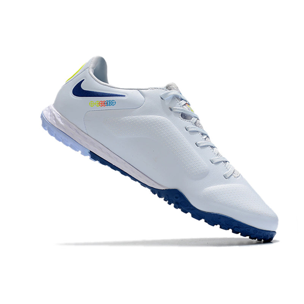 Chuteira Society Nike Tiempo Legend 9 Elite TF Branca e Azul 
