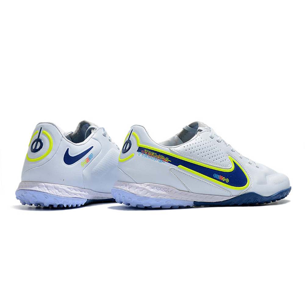 Chuteira Society Nike Tiempo Legend 9 Elite TF Branca e Azul 