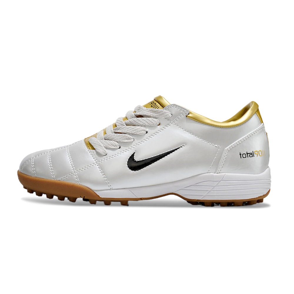 Chuteira Society Nike Total 90 TF Branca e Dourada