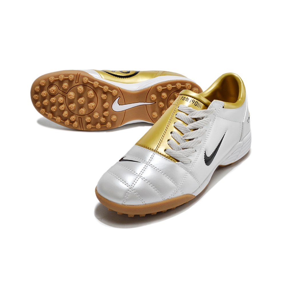 Chuteira Society Nike Total 90 TF Branca e Dourada