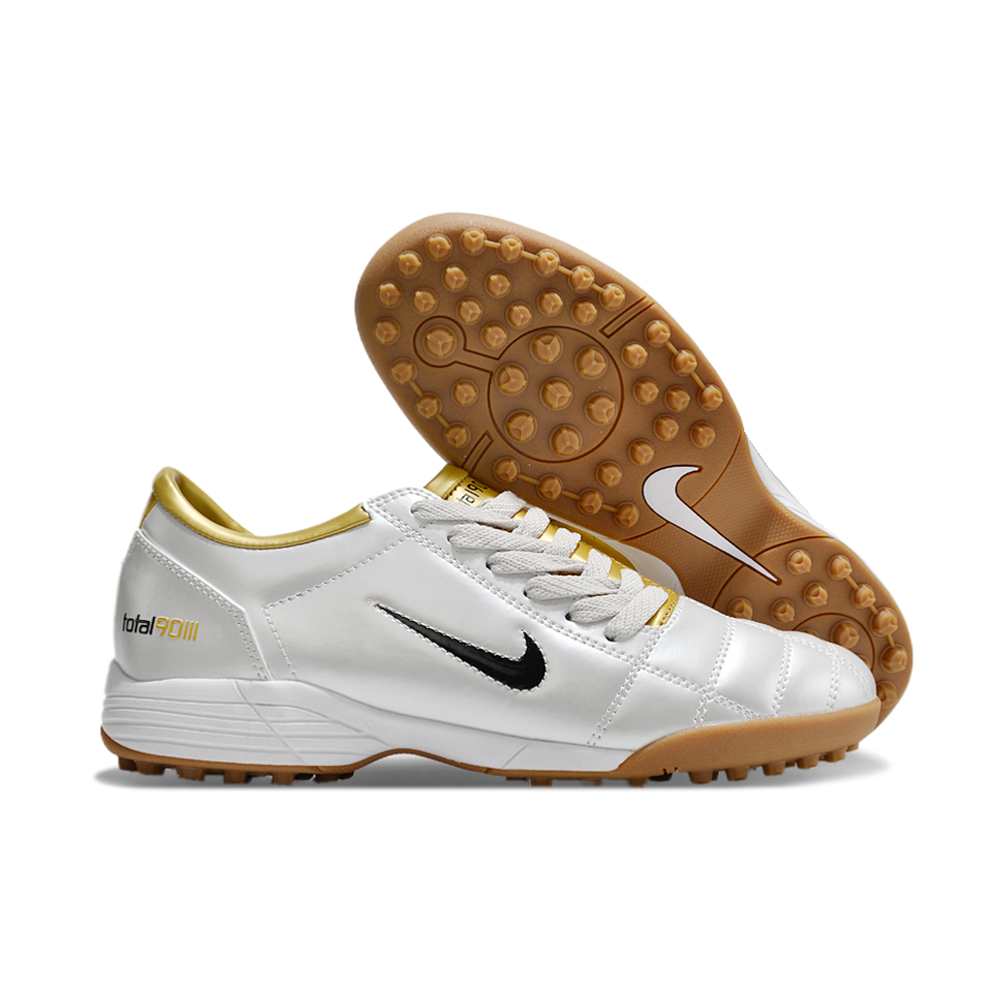 Chuteira Society Nike Total 90 TF Branca e Dourada