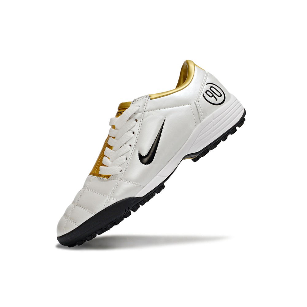 Chuteira Society Nike Total 90 TF Branco e Dourado
