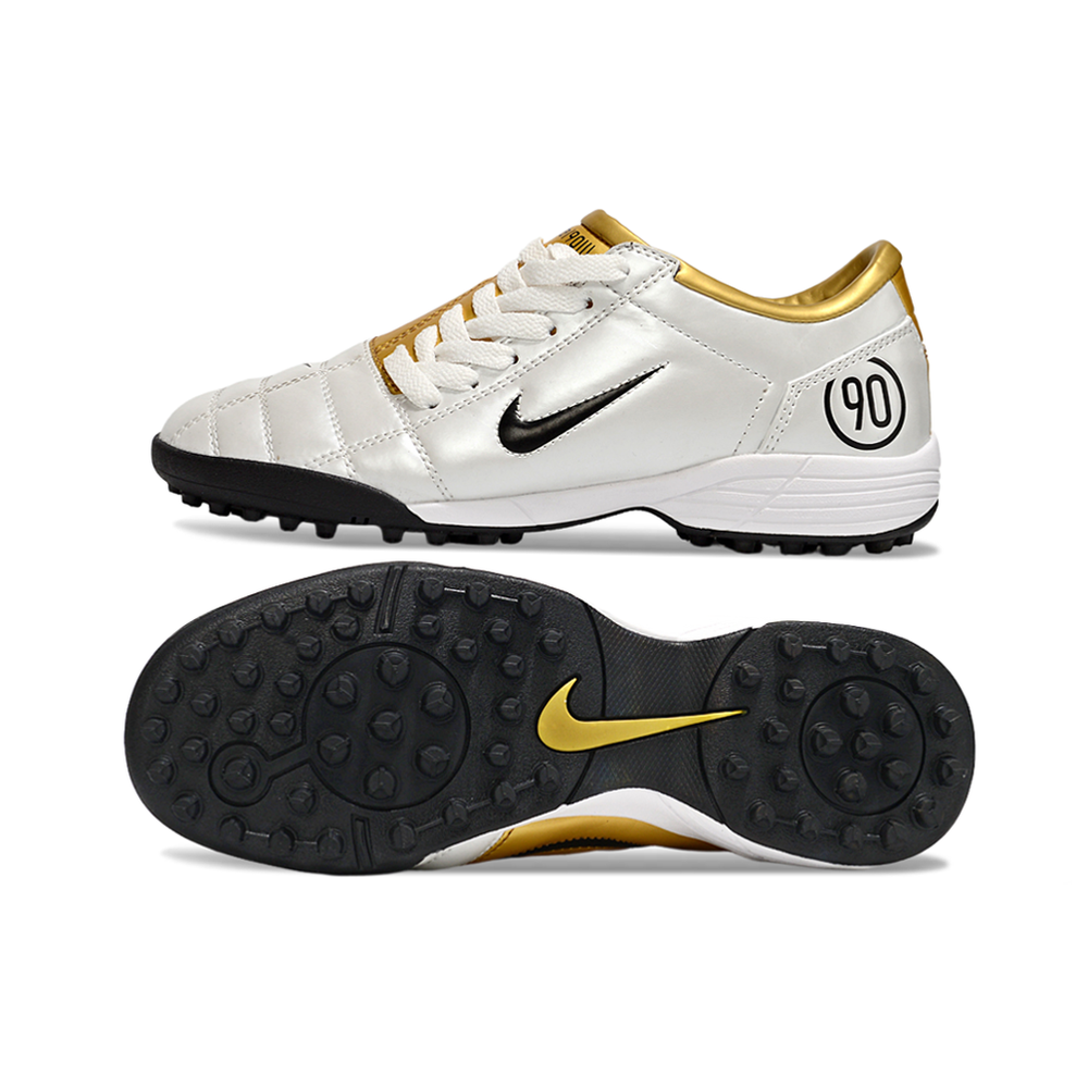 Chuteira Society Nike Total 90 TF Branco e Dourado