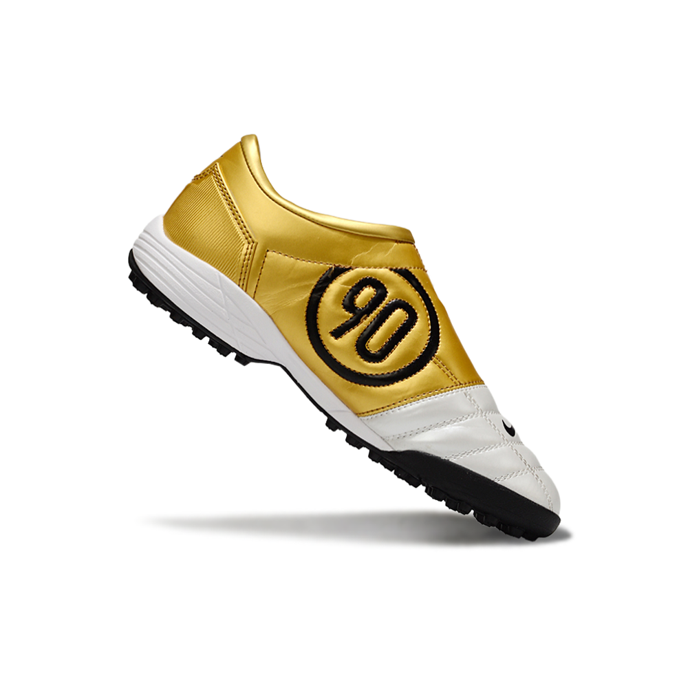 Chuteira Society Nike Total 90 TF Branco e Dourado