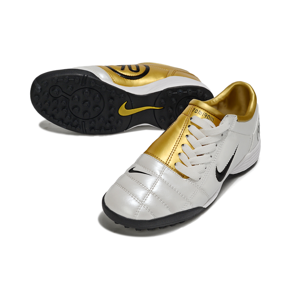 Chuteira Society Nike Total 90 TF Branco e Dourado
