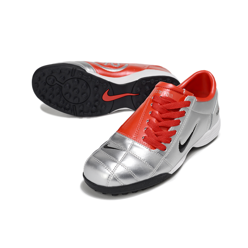 Chuteira Society Nike Total 90 TF Prata e Vermelha