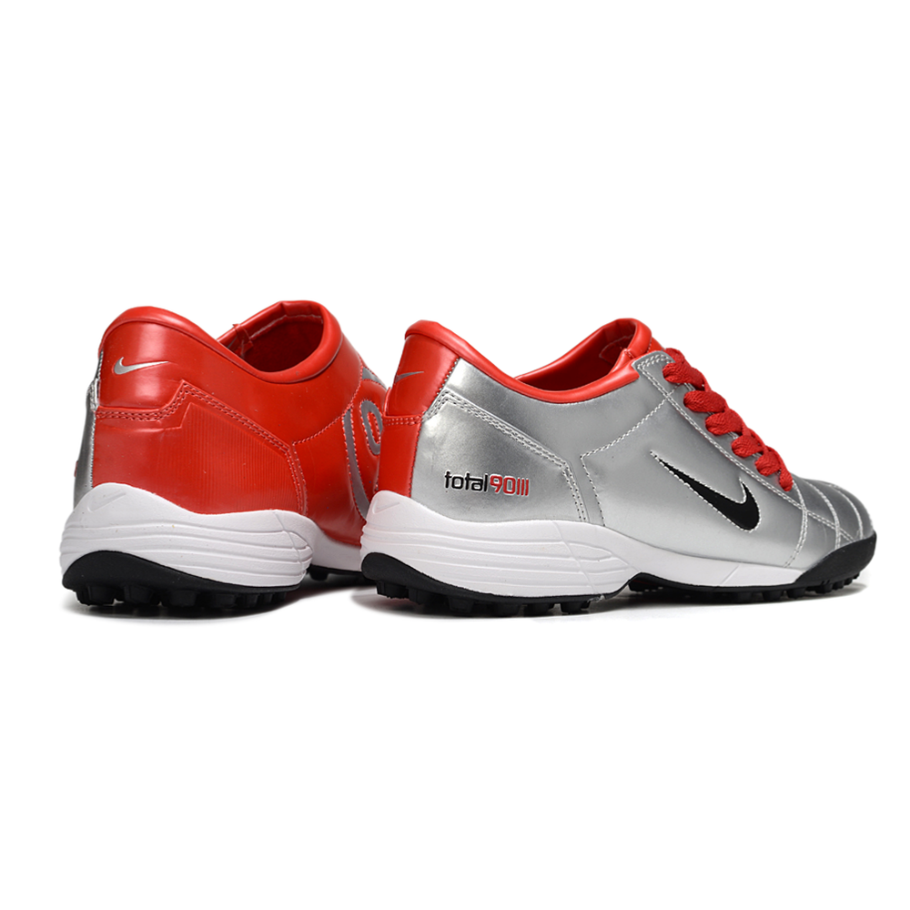 Chuteira Society Nike Total 90 TF Prata e Vermelha