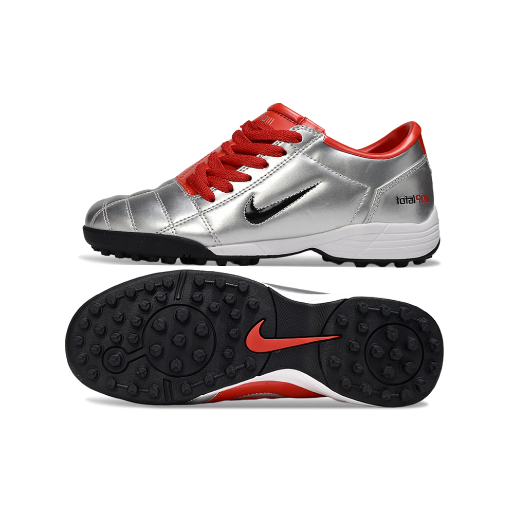 Chuteira Society Nike Total 90 TF Prata e Vermelha