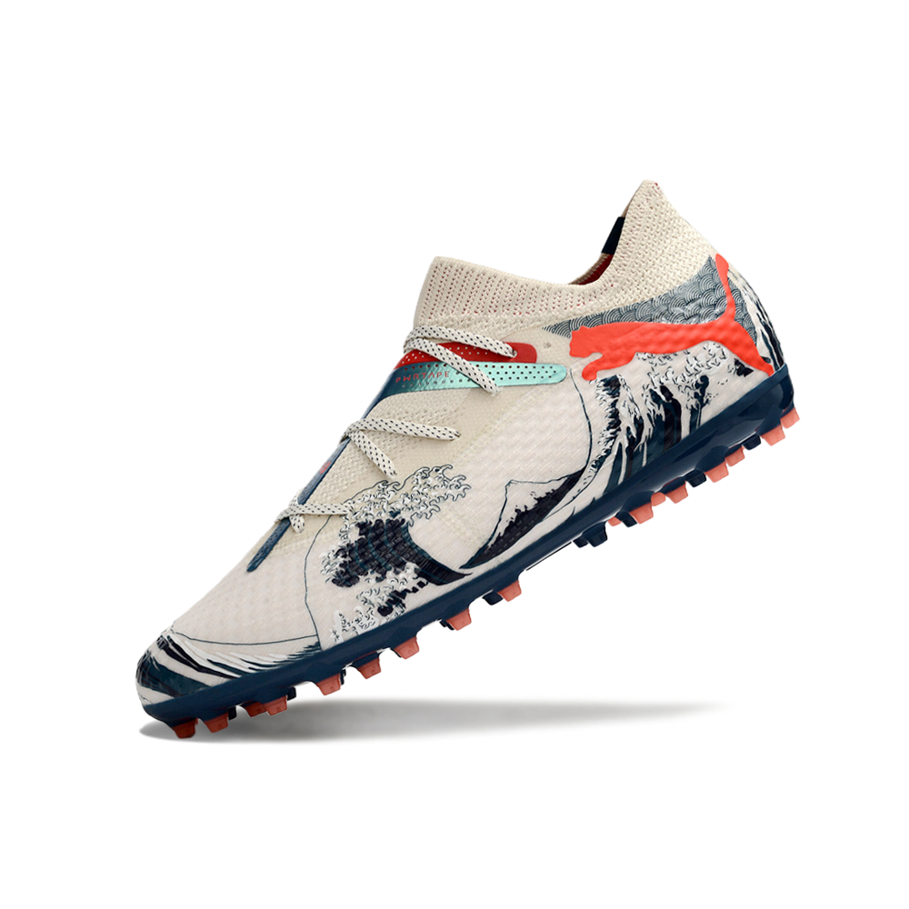 Chuteira Society Puma Future 7 MG Branca e Azul 