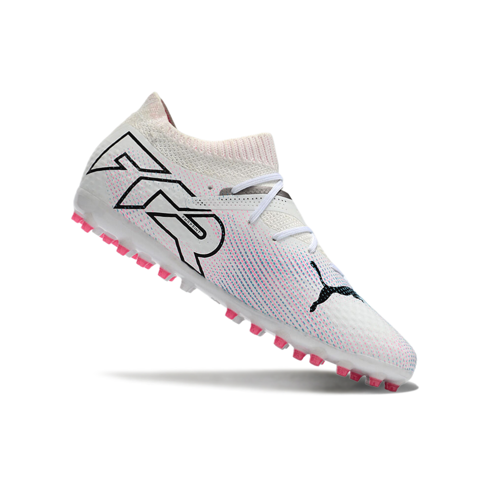 Chuteira Society Puma Future 7 MG Branca e Rosa 