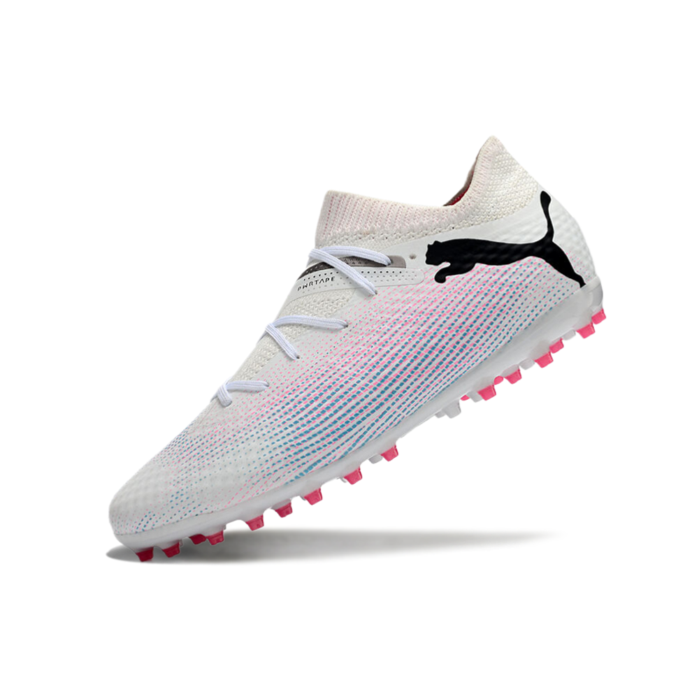 Chuteira Society Puma Future 7 MG Branca e Rosa 